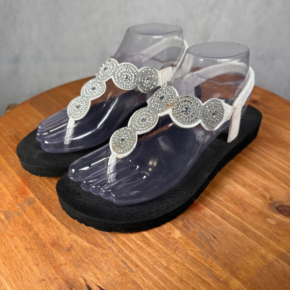 Skechers Meditation Rock Crown Women 7 White Good Rhinestone Slingback 31755